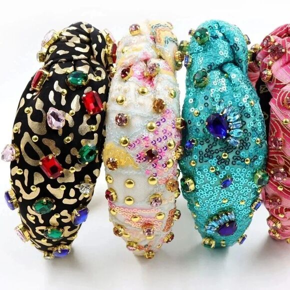GOLD BLACK MULTICOLOR SPARKLE CRYSTAL KNOTTED HEADBAND - Picture 2 of 2